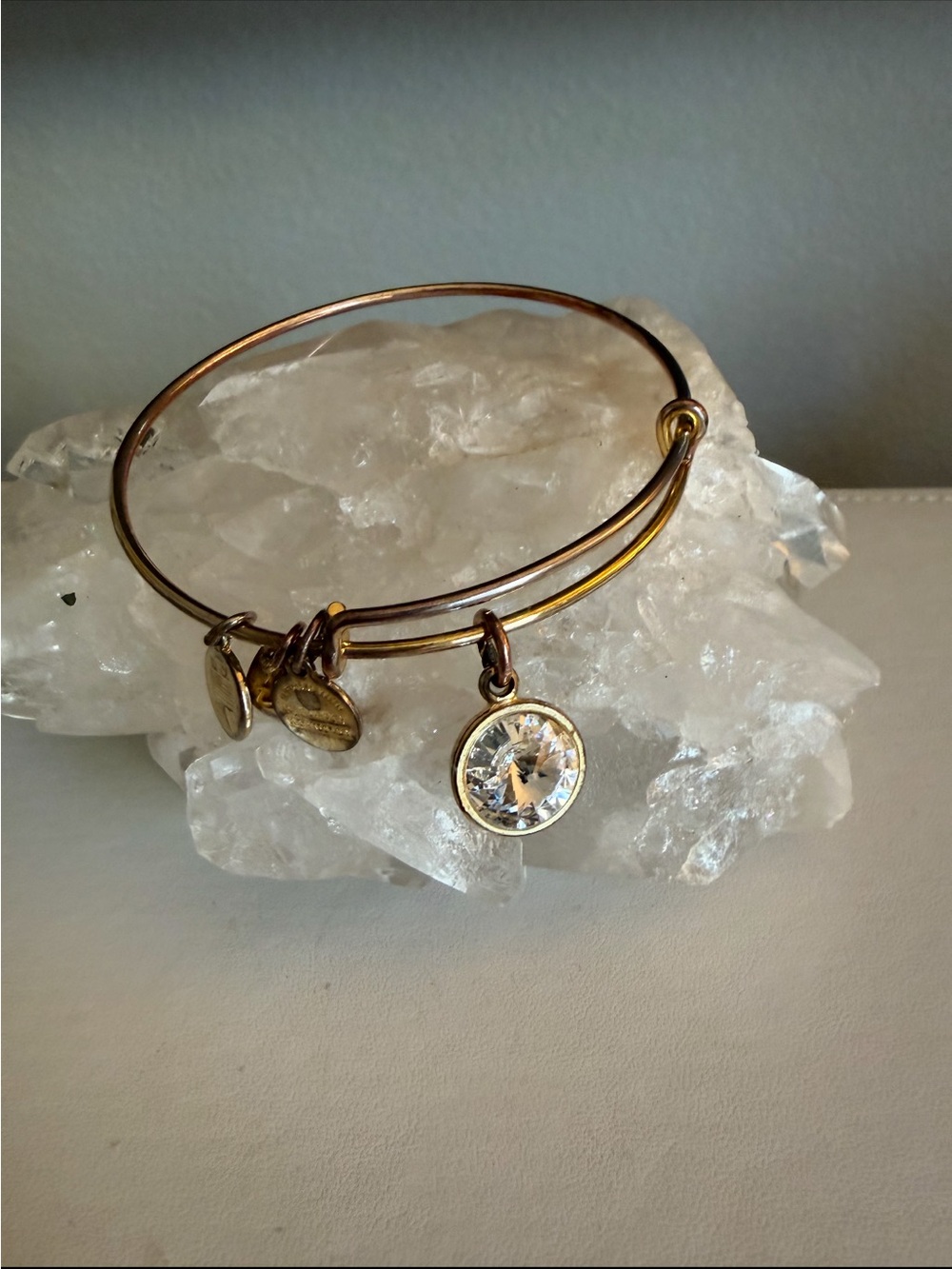 Alex and Ani Gold-Tone Bangle with Clear Crystal Charm